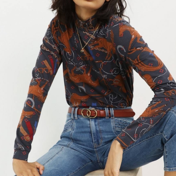 Anthropologie Adventurer Horses Mock Neck Top - Picture 3 of 5